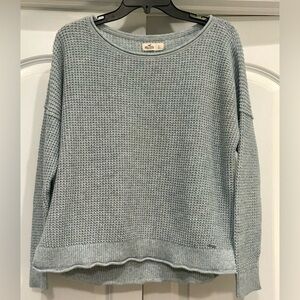 Hollister Knit Waffle Style Light Blue Cardigan Sweater Large